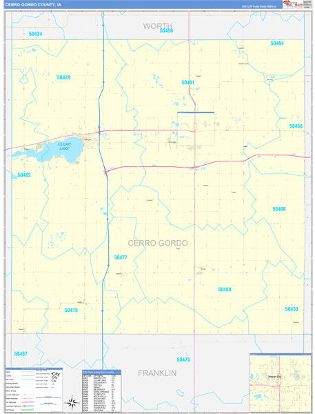 Cerro Gordo County, IA Wall Map Basic Style